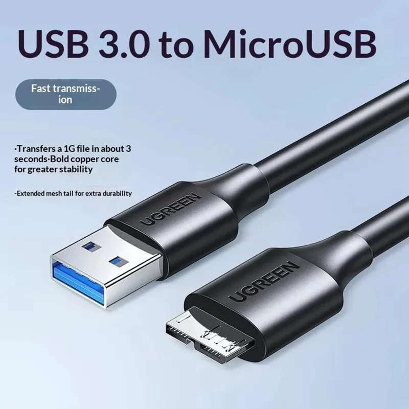 UGREEN US130 50cm USB 3.0 Type-A to Micro-B Adapter Cable 5Gbps 3A for External Hard Drive - Black