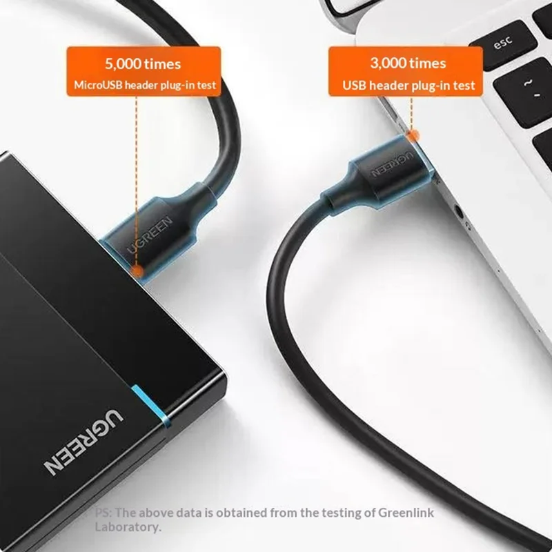 UGREEN US130 50cm USB 3.0 Type-A to Micro-B Adapter Cable 5Gbps 3A for External Hard Drive - Black