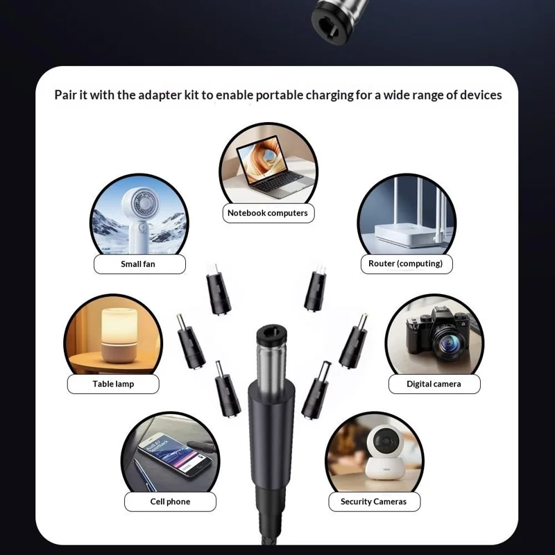 K695-34 1m Type-C to DC PD 140W Charging Cable with 34 Adapters 6-Level Adjustable 5V-28V with LED Voltage Display - Black