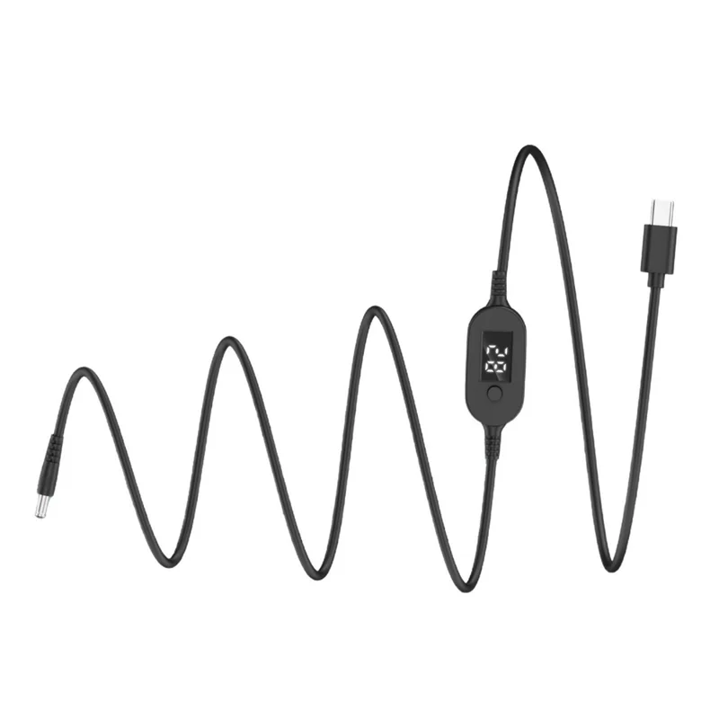 K695-8 1m Type-C to DC PD 140W Charging Cable with 8 Adapters 6-Level Adjustable 5V-28V with LED Voltage Display - Black