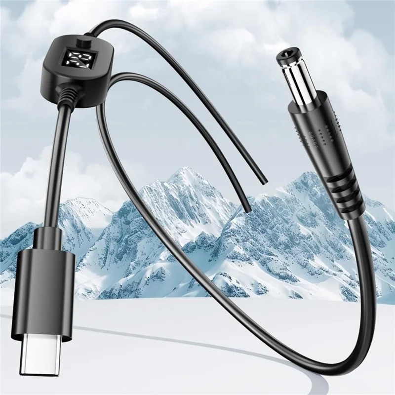K695-8 1m Type-C to DC PD 140W Charging Cable with 8 Adapters 6-Level Adjustable 5V-28V with LED Voltage Display - Black