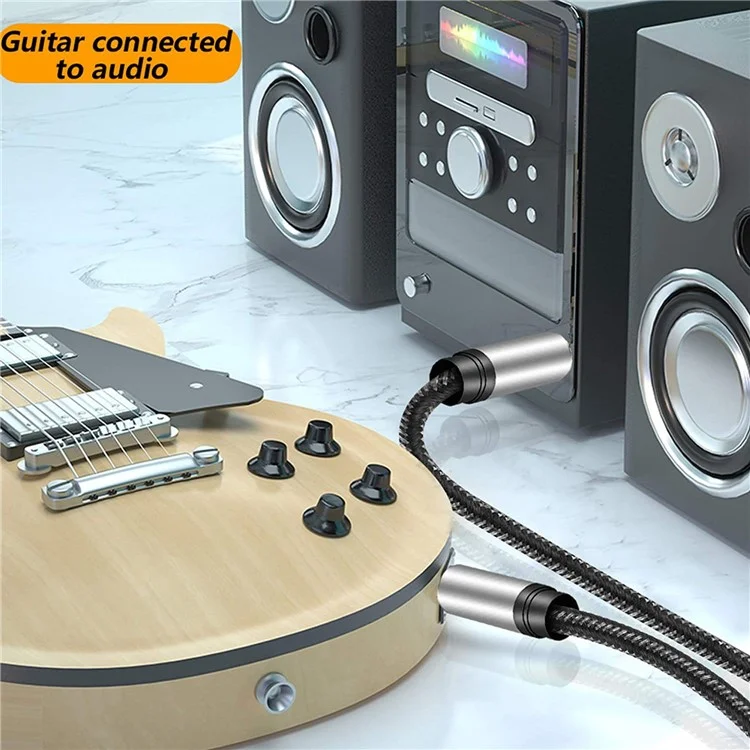 1m Gold Plated 6.35mm Audio Cable Nylon Braided 6.35mm Male to Male Mono Instrument Cable 1 / 4" TS Cable with Zinc Alloy Housing