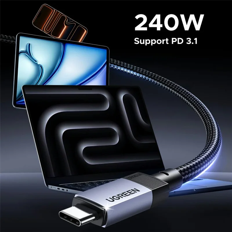 UGREEN L701 1m USB-C to USB-C Cable 240W 10Gbps 4K@60Hz Data Transfer Cord - Black
