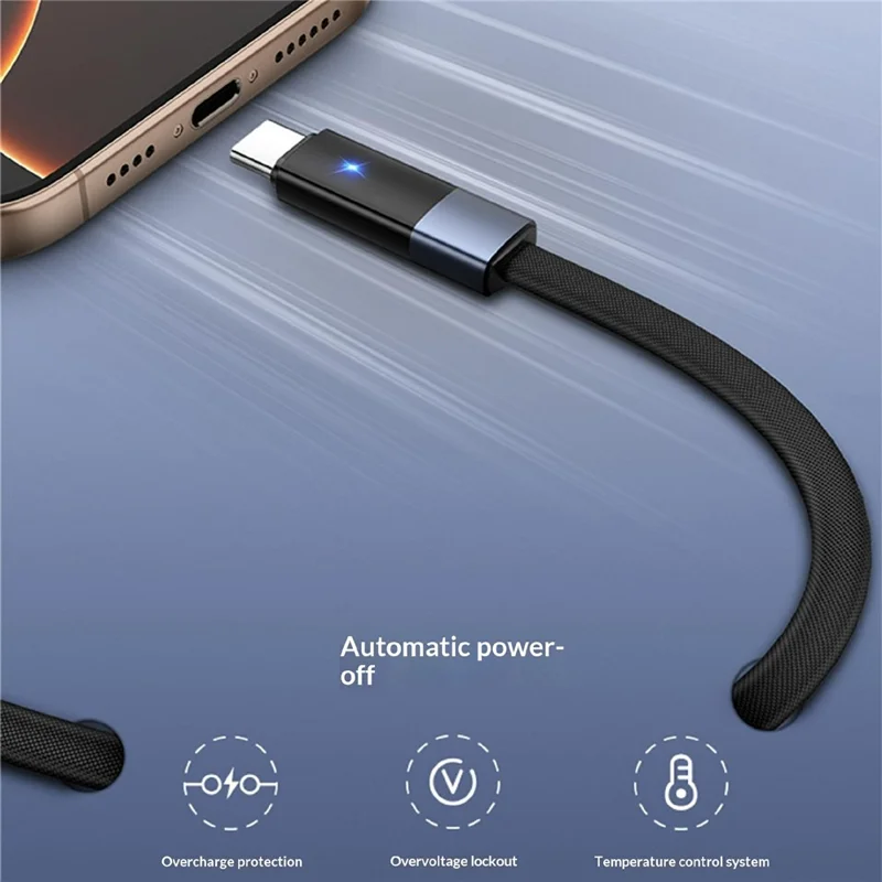 LDNIO LS241-C 1m USB-A to Type-C Cable 30W Fast Charging Auto Power Off LED Indicator for Android Phone Tablet