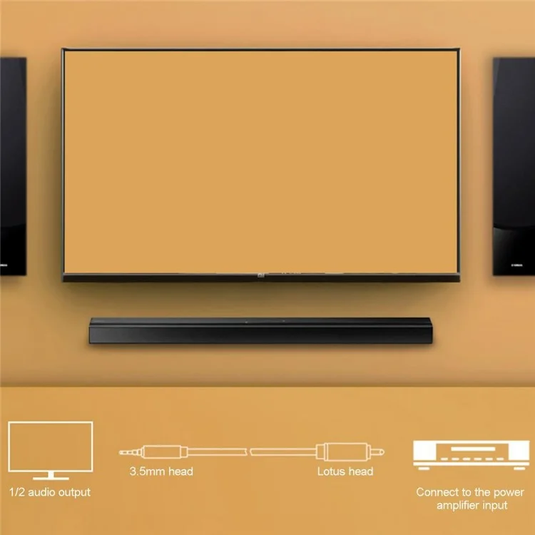 Cabo Adaptador Coaxial 1.5m 3.5mm AUX para RCA Trançado para Áudio RCA para TCL Xiaomi Mi TV 1 / 2 Speaker