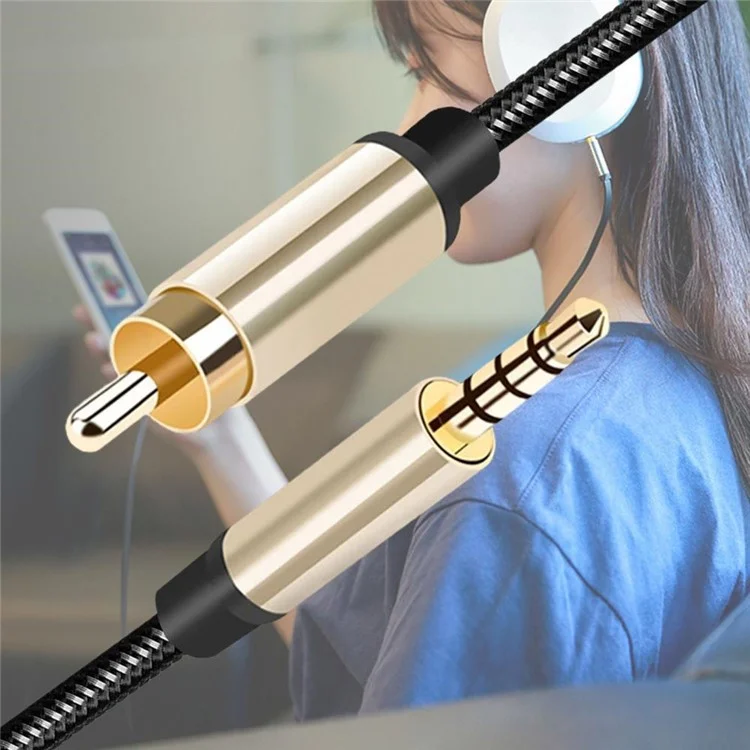 2m TV Speaker Audio Cable 3.5mm AUX to RCA Adapter Cord Braided Gold-plated RCA Audio Line for TCL Mi TV