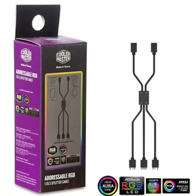 Cable de Conexión Argb de Coolermaster 3-in-1 50 cm RGB Cable 5V Cable Adaptador de 3 Pines Para Ventiladores de Enfriamiento, Tiras LED