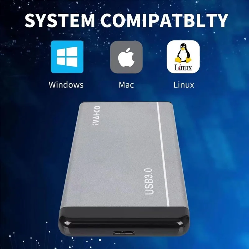 IVAHCO 750GB Matte Hard Drive Box 2.5" HDD External Case USB3.0 Hard Disk Enclosure with Data Cable - Silver