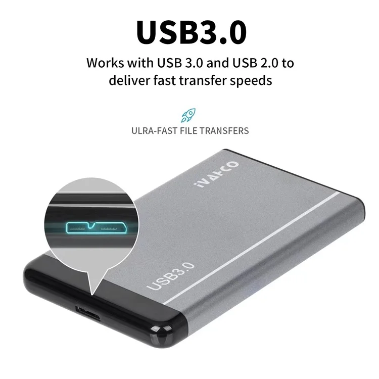 IVAHCO 500GB 2.5" Portable USB3.0 Hard Disk Enclosure Matte HDD External Case Hard Drive Box with Data Cable - Blue
