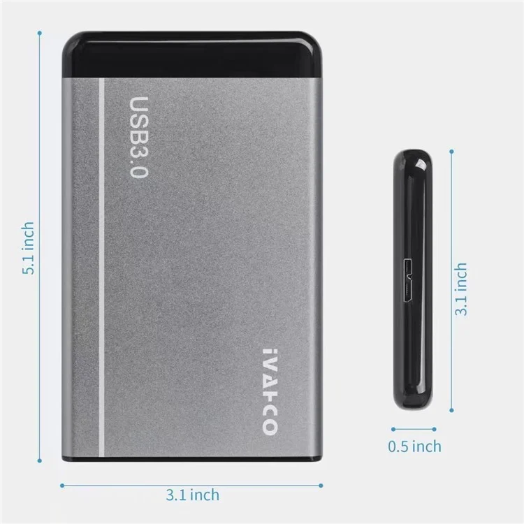 IVAHCO 500GB 2.5" Portable USB3.0 Hard Disk Enclosure Matte HDD External Case Hard Drive Box with Data Cable - Blue