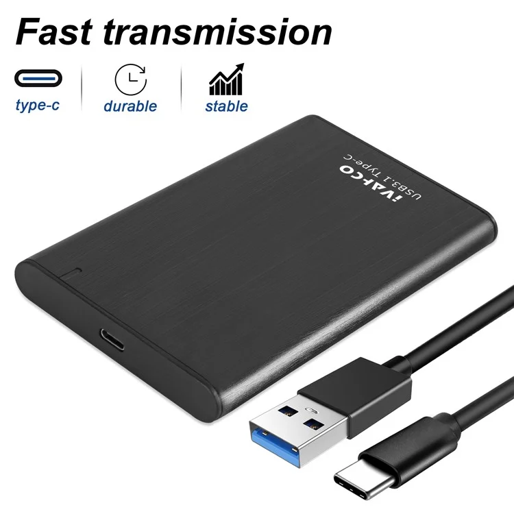 IVAHCO 320 gb Typ-c USB3.1 Festkörperantriebsgehäuse Gebürstetes Metall 2,5 "hdd Externe Gehäuse - Schwarz