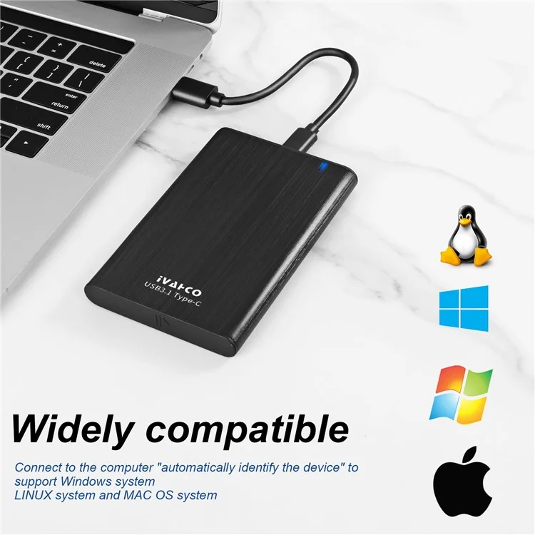 IVAHCO 320GB Tipo-c USB3.1 Cinete de Metal de Accionamiento de Estado Sólido de Estado Sólido 2.5 "caso Externo HDD - Negro