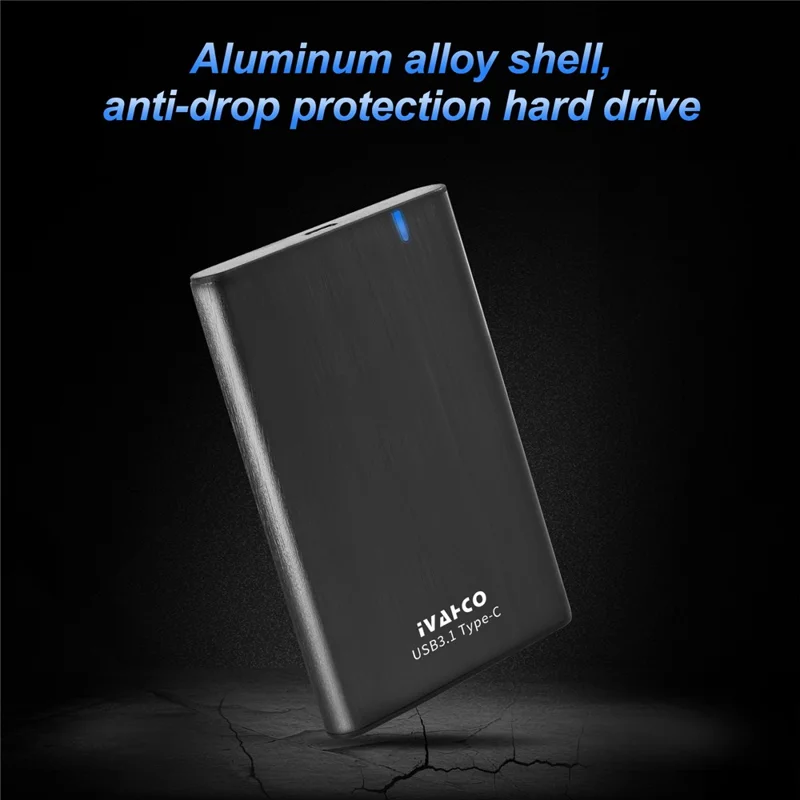 IVAHCO 1TB Type-C USB3.1 2.5" HDD External Case Plug and Play Brushed Metal Solid State Drive Enclosure - Silver
