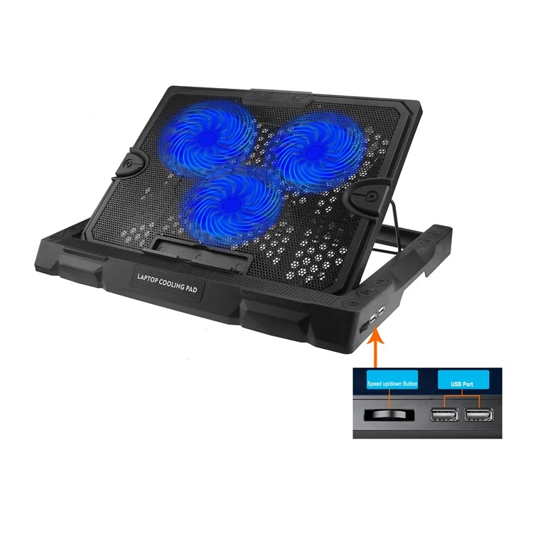 S300 3-Lüfter Laptop Kühler Ständer Desktop Einstellbare Windgeschwindigkeit Notebook Lüfter Kühler - Blaues Licht