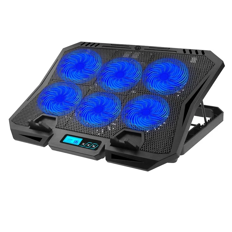 X6A 7-Gear Height Laptop Cooling Pad 6-Fan Radiator Notebook Cooler Stand with Display Screen - Blue Light