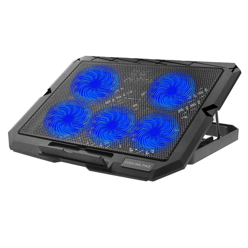 X5 Mute 5-Fan Laptop Cooling Stand Adjustable Wind Speed 7-Gear Height Notebook Cooler - Blue Light