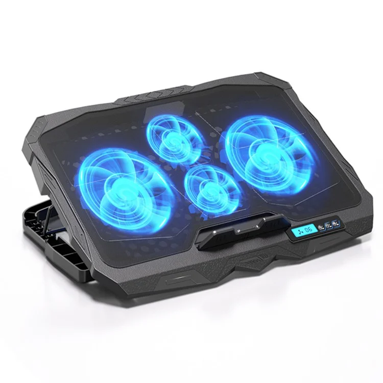 S18 Notebook Router 4-Fan Cooler Radiator Adjustable Wind Speed Laptop Cooling Pad with Display Screen - Blue Light