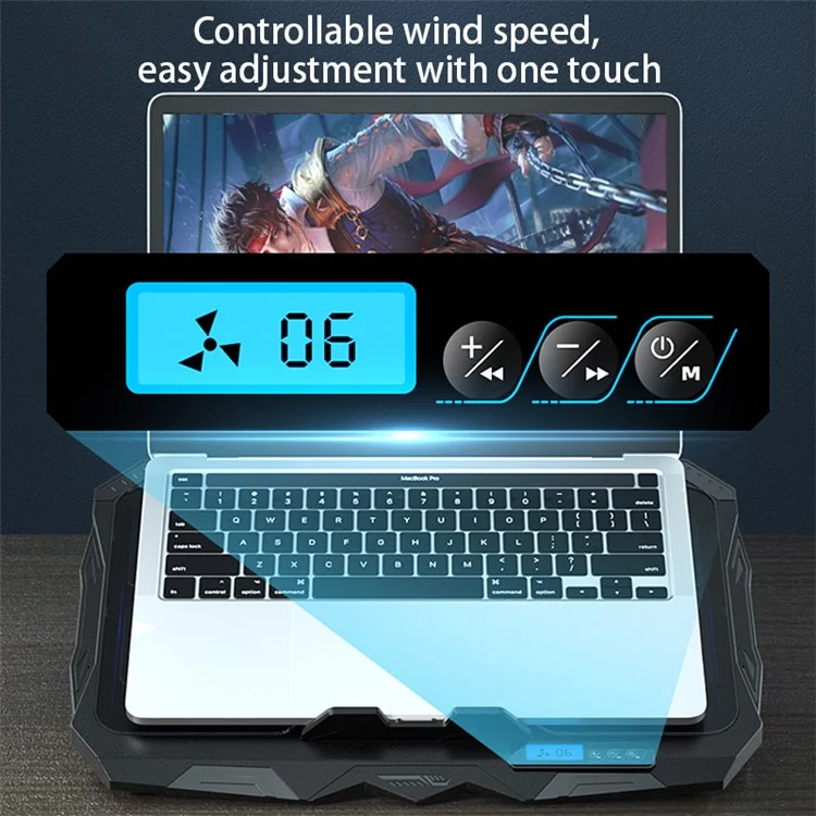 S18 Notebook Router 4-Fan Cooler Radiator Adjustable Wind Speed Laptop Cooling Pad with Display Screen - Blue Light