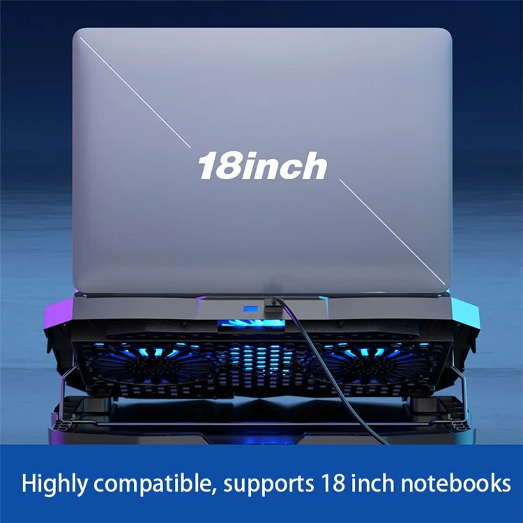 S18 Notebook Router 4-Fan Cooler Radiator Adjustable Wind Speed Laptop Cooling Pad with Display Screen - Blue Light