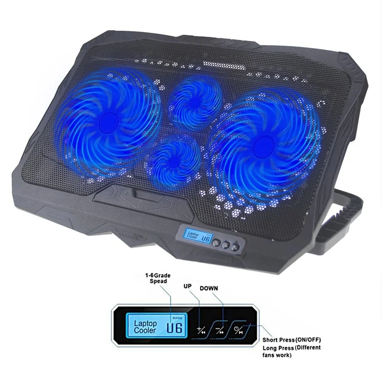 S18 Notebook Router 4-Fan Cooler Radiator Adjustable Wind Speed Laptop Cooling Pad with Display Screen - Blue Light