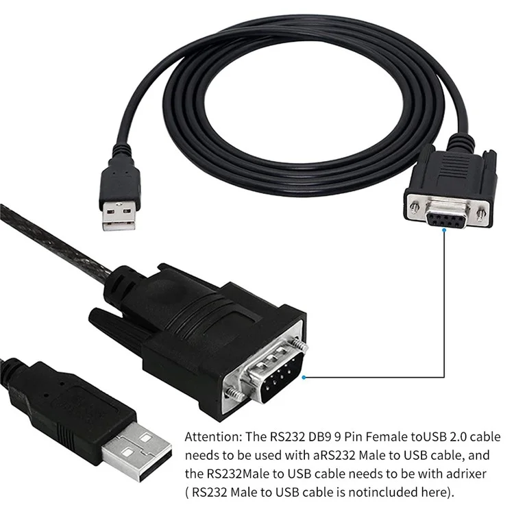 JUNSUNMAY RS232 DB9 9 Pin Female to USB 2.0 Adapter Converter Cable, 1.8m