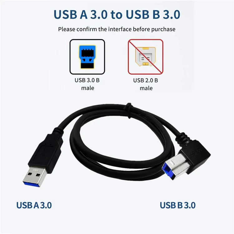 JUNSUNMAY 0.5m USB3.0 USB-A Male to USB Type-B Male Printer Cable Monitor Computer Printing Cord - Up Type