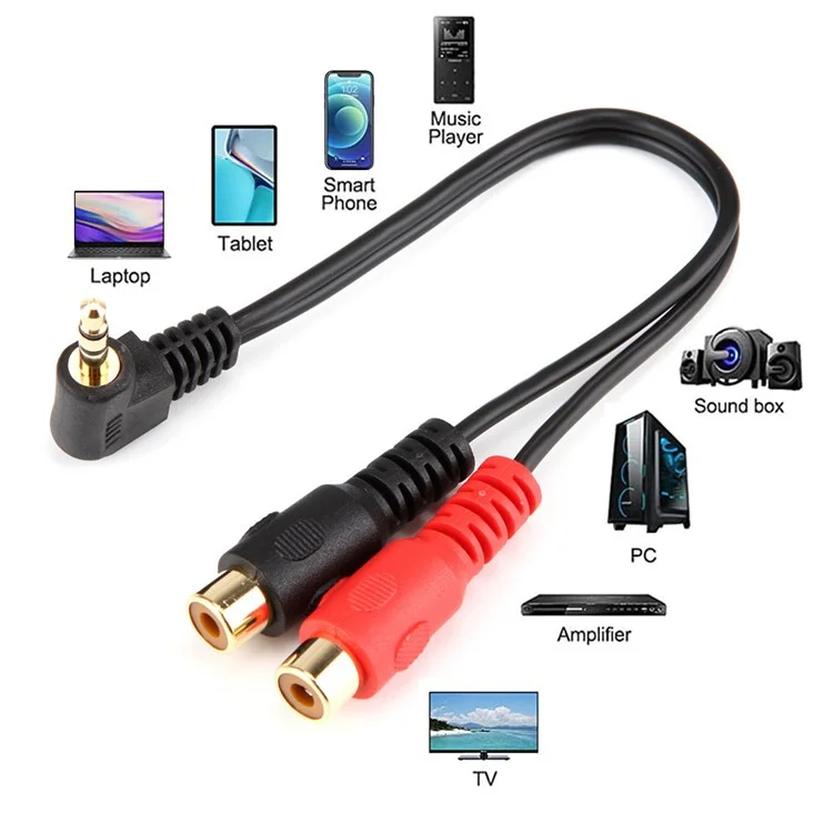 Junsunmay 0,2 m Coude 3,5 mm Mâle à Double RCA Femelle Y Splitter Câble Cordon Audio Stéréo