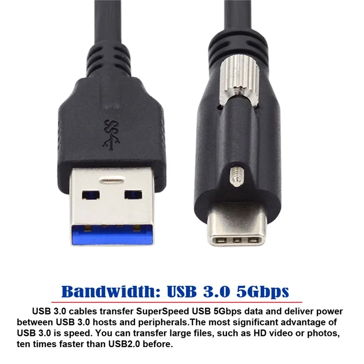 UC-045-2.0M 2m USB-A 3.0 Male to Type-C 3.1 Single Screw Locking Cable Data Cord (without Chip, M2 Screw)