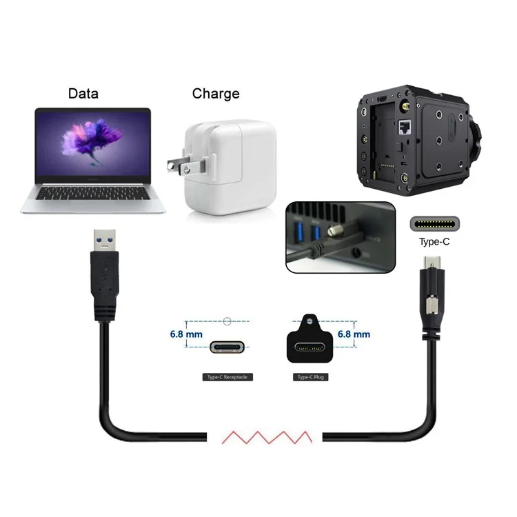 UC-045-2.0M 2m USB-A 3.0 Male to Type-C 3.1 Single Screw Locking Cable Data Cord (without Chip, M2 Screw)