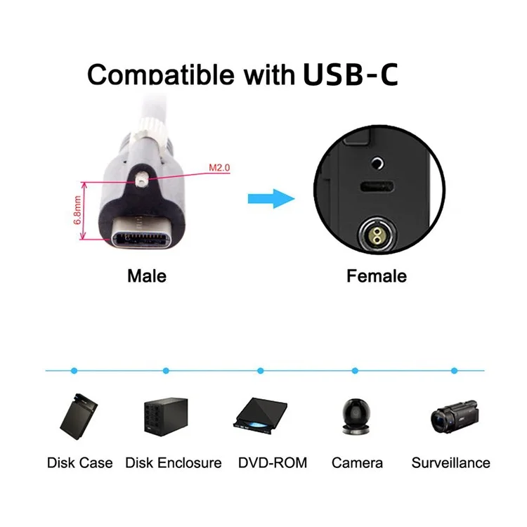 UC-045-2.0M 2m USB-A 3.0 Male to Type-C 3.1 Single Screw Locking Cable Data Cord (without Chip, M2 Screw)