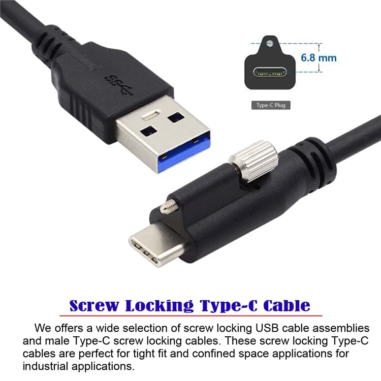 UC-045-2.0M 2m USB-A 3.0 Male to Type-C 3.1 Single Screw Locking Cable Data Cord (without Chip, M2 Screw)