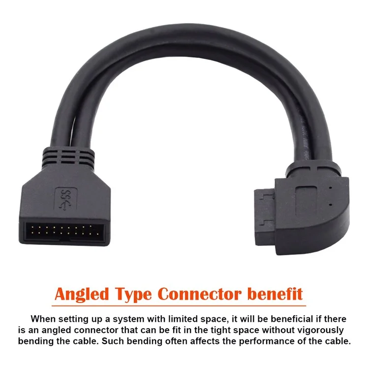 Câble d'extension USB 3.0 à angle droit 90 degrés 20 broches 19 broches mâle vers femelle 5 Gbps pour carte mère/carte principale