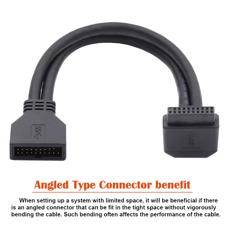 U3-082-DN Angled USB 3.0 20Pin Male to Female Extension 5Gbps Cable for Computer Motherboard Mainboard