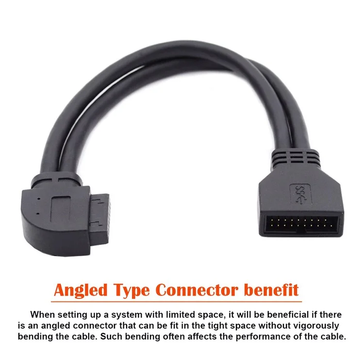 U3-082-LE Cabo de Conexão USB 3.0 de 20 Pinos Esquerdo-Angulado para Placa-Mãe e Placa Principal, Cabo Macho para Fêmea, Adaptador de Fio de 5 Gbps