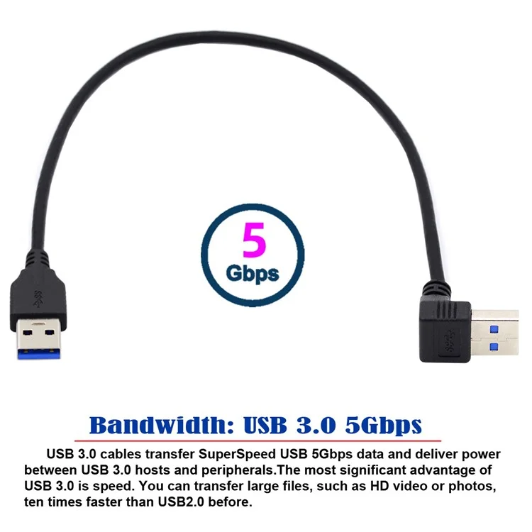 U3-069-UP 40cm 5Gbps Cable Angled USB 3.0 Type-A Male to Straight 3.0 Type-A Male Data Cord