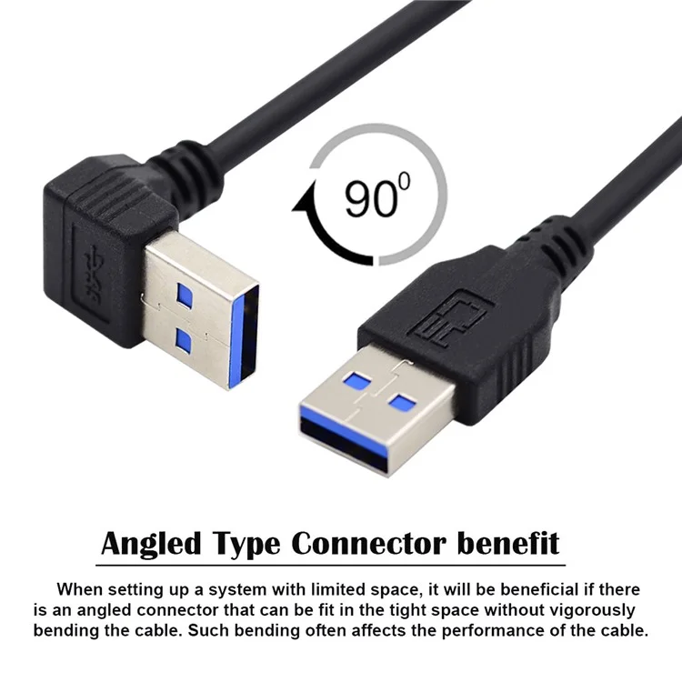 U3-069-UP 40cm 5Gbps Cable Angled USB 3.0 Type-A Male to Straight 3.0 Type-A Male Data Cord