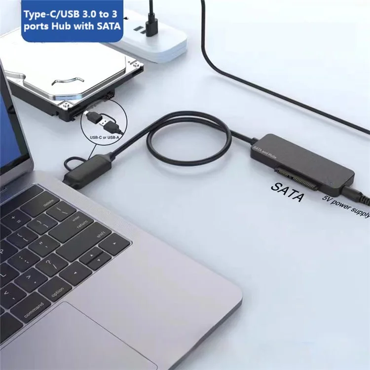 USB3.0 / Typ-C zu SATA-Konverter 22Pin Festplattenkabel mit 3-Port USB3.0-HUB-Adapter PC 2,5-Zoll-Festplatte HDD, SSD Easy Drive-Kabel