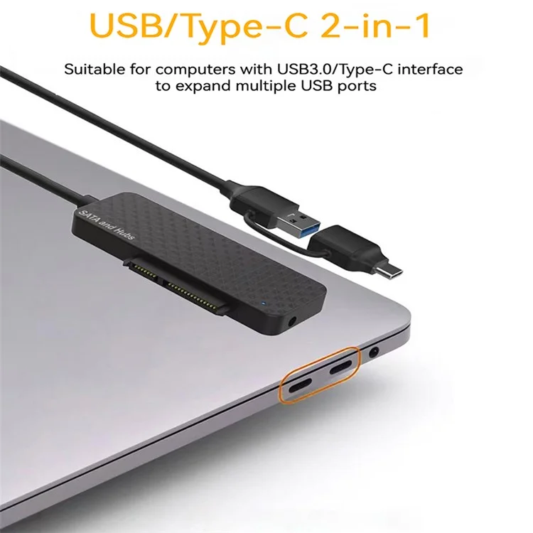 USB3.0 / Typ-C zu SATA-Konverter 22Pin Festplattenkabel mit 3-Port USB3.0-HUB-Adapter PC 2,5-Zoll-Festplatte HDD, SSD Easy Drive-Kabel