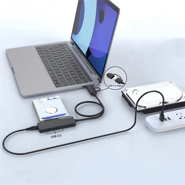 USB3.0 / Typ-C zu SATA-Konverter 22Pin Festplattenkabel mit 3-Port USB3.0-HUB-Adapter PC 2,5-Zoll-Festplatte HDD, SSD Easy Drive-Kabel