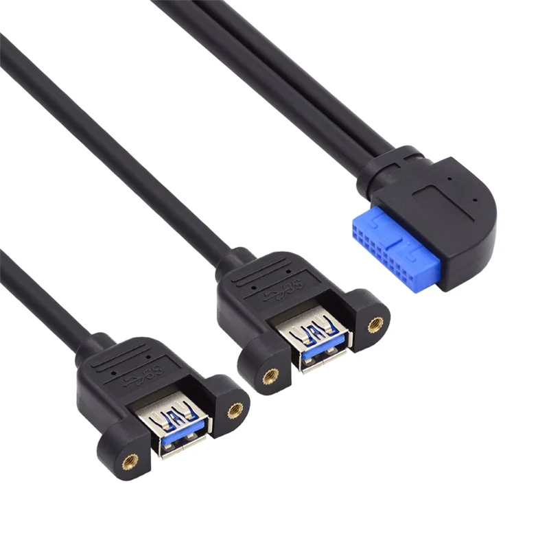 U3-088-LE Left 90 Degree Angled 19Pin 20Pin Header to USB 3.0 Dual Ports Female Screw Mount Type Cable 5Gbps Cord