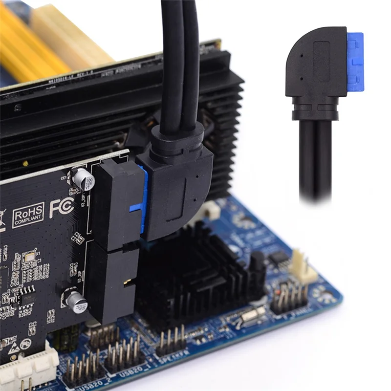 U3-088-LE Left 90 Degree Angled 19Pin 20Pin Header to USB 3.0 Dual Ports Female Screw Mount Type Cable 5Gbps Cord