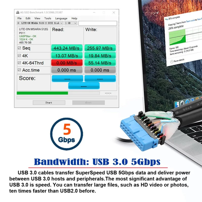 U3-088-LE Left 90 Degree Angled 19Pin 20Pin Header to USB 3.0 Dual Ports Female Screw Mount Type Cable 5Gbps Cord