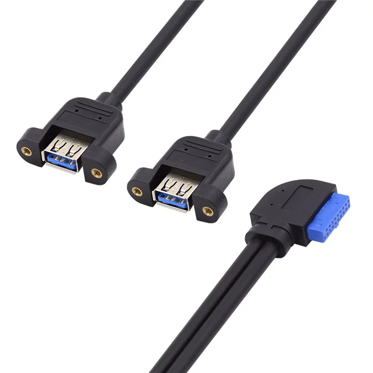 U3-088-RI Right 90 Degree Angled 19Pin 20Pin Male to Dual USB 3.0 Female Cable 5Gbps Screw Mount Type Extension Cord