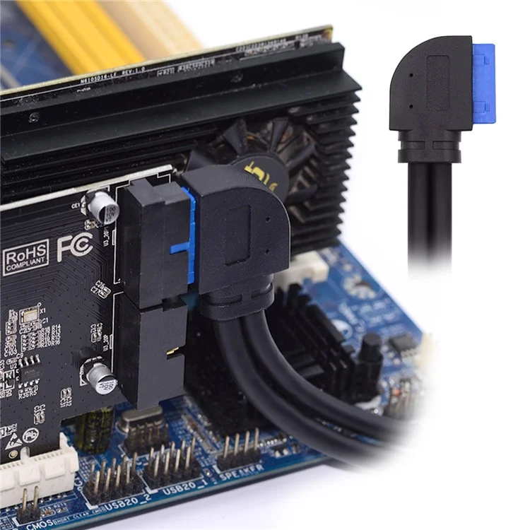 U3-088-RI Right 90 Degree Angled 19Pin 20Pin Male to Dual USB 3.0 Female Cable 5Gbps Screw Mount Type Extension Cord