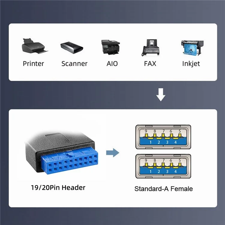 U3-088-RI Right 90 Degree Angled 19Pin 20Pin Male to Dual USB 3.0 Female Cable 5Gbps Screw Mount Type Extension Cord