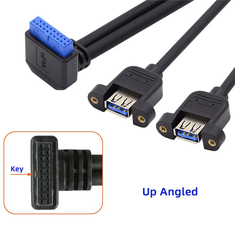 U3-088-UP Up 90 Degree Angled 19Pin 20Pin Male to Dual USB 3.0 Female 5Gbps Cable Screw Mount Type Cord