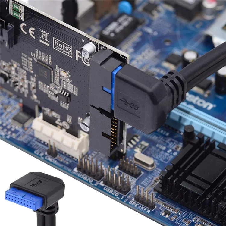 U3-088-UP Up 90 Degree Angled 19Pin 20Pin Male to Dual USB 3.0 Female 5Gbps Cable Screw Mount Type Cord