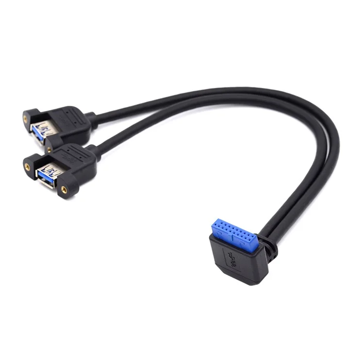 U3-088-UP Up 90 Degree Angled 19Pin 20Pin Male to Dual USB 3.0 Female 5Gbps Cable Screw Mount Type Cord