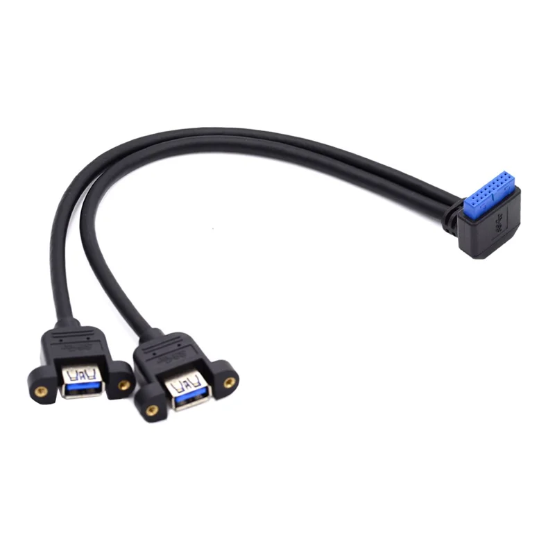 U3-088-UP Up 90 Degree Angled 19Pin 20Pin Male to Dual USB 3.0 Female 5Gbps Cable Screw Mount Type Cord