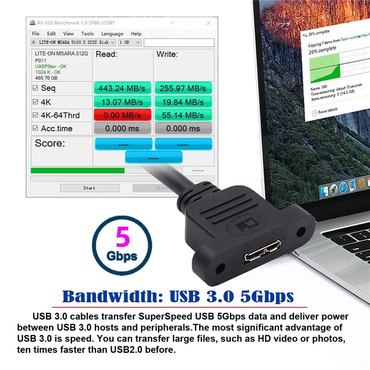 U3-083-MM 50cm Micro USB 3.0 Male to Micro 3.0 Type-B Female 5Gbps Screw Mount Type Extension Cable
